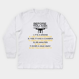 Drone Questions Black Kids Long Sleeve T-Shirt